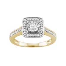 14-каратное золото поверх серебра 1/3 карата T.W. Помолвочное кольцо Halo с квадратным бриллиантом HDI
