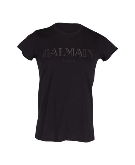 Черная хлопковая футболка с логотипом Balmain Classic с принтом Balmain