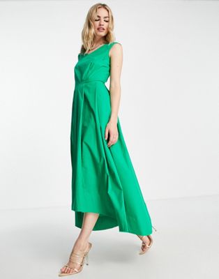 Зеленое плиссированное платье средней длины с высоким и низким вырезом Closet London Closet London
