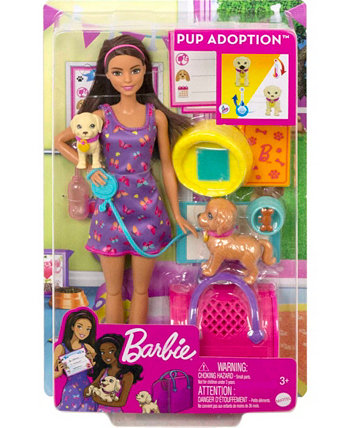 Кукла и аксессуары Набор для усыновления щенков с куклой, 2 щенками и функцией изменения цвета Barbie