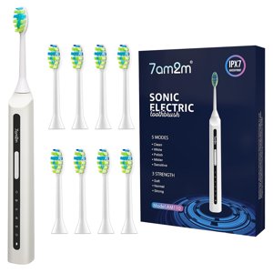 7AM2M Sonic Electric Toothbrush with 8 Brush Heads and 15 Adjustable Modes,High Power Rechargeable Toothbrushes 7AM2M