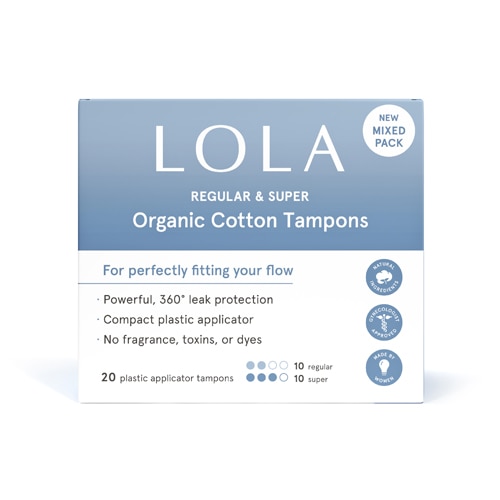 Лола Обычный &amp; Смешанная упаковка тампонов Super Organic Cotton -- 20 пластиковых тампонов-аппликаторов LOLA
