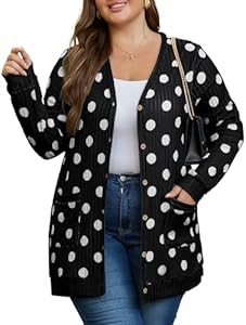 OLRIK Plus Size Sweater for Women Long Sleeve Buttons Down Cardigans Casual Jacket Coat with Pockets OLRIK