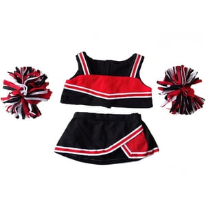 Red & Black Cheerleader Outfit Teddy Bear Clothes Fits Most 14" - 18" Build-A-Bear and Make Your Own Stuffed Animals Stuffems Toy