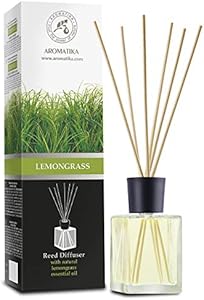 Lemongrass Diffuser w/Lemongrass Oil 3.4 Fl Oz - Scented Reed Diffuser - 0% Alcohol - Diffuser Gift Set - Best for Aromatherapy - Room Air Fresheners - Lemongrass Essential Oil Diffuser AROMATIKA trust the power of nature