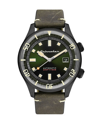 Мужские часы Bradner Automatic с зеленым ремешком из натуральной кожи 42 мм Spinnaker