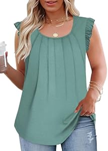 DOLNINE Plus Size Tank Tops for Women Summer Casual Scoop Neck Shirts Trendy Ruffle Cap Sleeve Tees DOLNINE