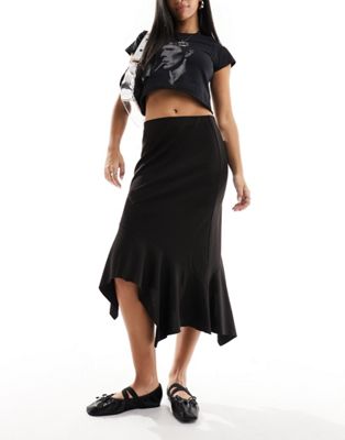 Черная юбка миди асимметричного кроя с драпировкой Monki Monki