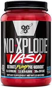 BSN N.O.-XPLODE Vaso Pre Workout Powder with 8g of L-Citrulline and 3.2g Beta-Alanine and Energy, Flavor: Razzle Dazzle, 48 Servings Bsn