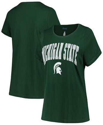 Women's Green Michigan State Spartans Plus Size Arch Over Logo Scoop Neck T-Shirt Profile