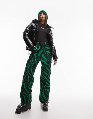 Зеленые лыжные брюки прямого кроя Topshop Sno с зебровым принтом TOPSHOP