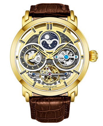 Мужские коричневые часы с кожаным ремешком 54мм Stuhrling