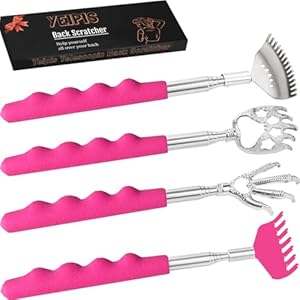 4Pcs Different Back Scratcher Extendable Back Massager Tool with Rubber Handles, Metal Portable Telescoping Back Scratcher, Stocking Stuffers for Men Women Kids Adults (Black) Yeipis