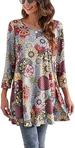 Женская Толстовка ENMAIN Tunic Tops с 3/4 рукавами Размер Плюс Свободного Кроя Классическая Повседневная Цветастая Для Леггинсов ENMAIN