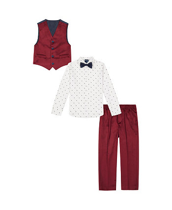 Бордовый бархатный жилет, брюки, рубашка с рисунком и галстук-бабочка Little Boys, комплект из 4 предметов Nautica