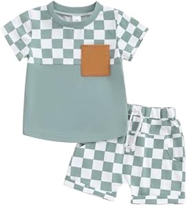 Toddler Baby Boy Girl Summer Clothes Checkerboard Print Short Sleeve T-Shirt Tee Tops Rolled Shorts Infant Outfits Ma&Baby