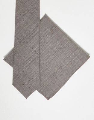 Узкий галстук и нагрудный платок Noak коричневого цвета с узором «гусиные лапки» Noak