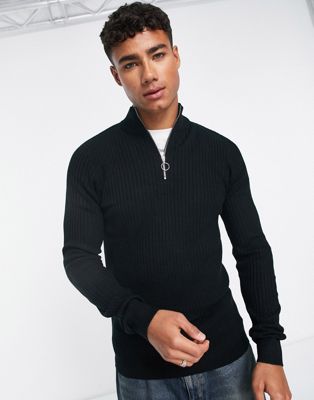 Черный свитер в рубчик с воротником-воронкой New Look New Look