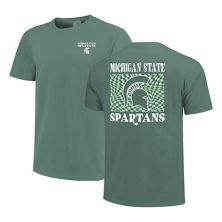 Women's Green Michigan State Spartans Comfort Colors Checkered Mascot T-Shirt Image One