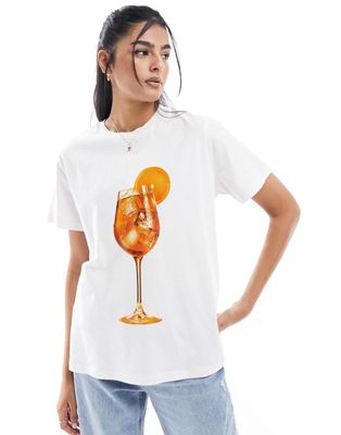 ASOS DESIGN regular fit t-shirt with orange spritz drink graphic in white ASOS DESIGN