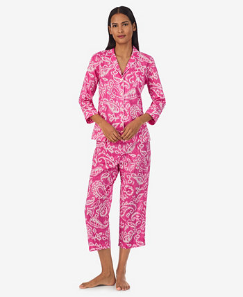 Women's 3/4-Sleeve Cropped Pant Pajama Set LAUREN Ralph Lauren