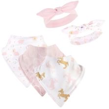 Yoga Sprout Baby Girl Cotton Bandana Bibs and Headbands 5pk, Unicorn, One Size Yoga Sprout