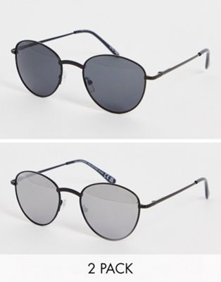 SVNX 2-pack round sunglasses in silver and blue SVNX