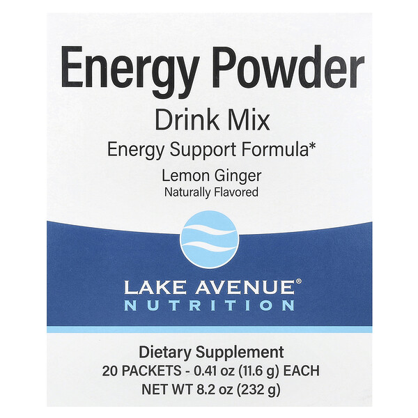Energy Powder Drink Mix, лимонный имбирь, 20 пакетиков по 0,41 унции (11,6 г) каждый Lake Avenue Nutrition