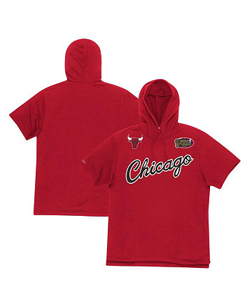 Men's Red Chicago Bulls Game Day Short Sleeve Pullover Hoodie Mitchell & Ness