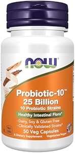 NOW Foods Supplements, Probiotic-10™, 25 Billion, with 10 Probiotic Strains, Dairy, Soy and Gluten Free, Strain Verified, 30 Veg Capsules (Вегетарианские капсулы) NOW Foods