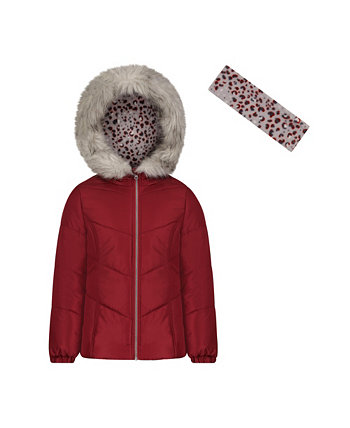 Пальто для больших девочек с отделкой из искусственного меха и комплект с флисовой повязкой на голову Weathertamer