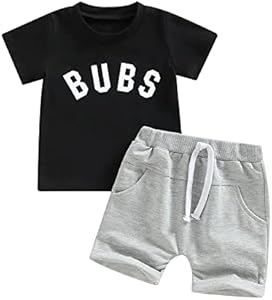 Rtnnsbbfcm Newborn Baby Boy Summer Clothes Set Short Sleeve Letter T-Shirt Top Shorts with Pockets 2Pcs Casual Outfit Rtnnsbbfcm