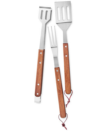 Набор инструментов для барбекю из 3 предметов с деревянной ручкой, созданный для Macy's The Cellar