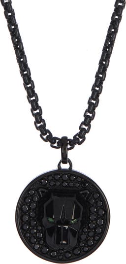 Ожерелье с подвеской в виде пантеры из черного серебра с родиевым покрытием и цаворитом и черной шпинелью Effy