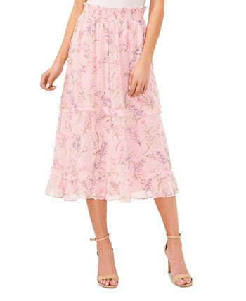 Женская многоярусная юбка миди с присборенной талией и цветочным принтом CeCe