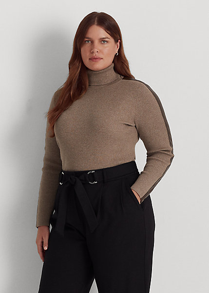 Faux-Leather-Trim Turtleneck Sweater Ralph Lauren