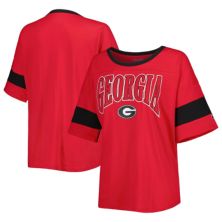 Women's Champion Red Georgia Bulldogs Jumbo Arch Striped Half-Sleeve T-Shirt Champion