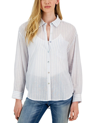 Juniors' Cotton Striped Button-Up Shirt Crave Fame