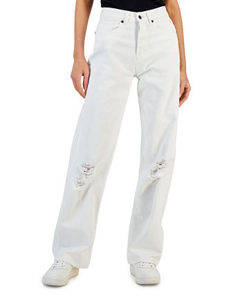 Женские белые джинсы свободного кроя из рваного денима с высокой посадкой BOSS HUGO BOSS