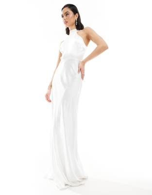 Six Stories Bridal halter neck satin maxi dress in ivory Six Stories