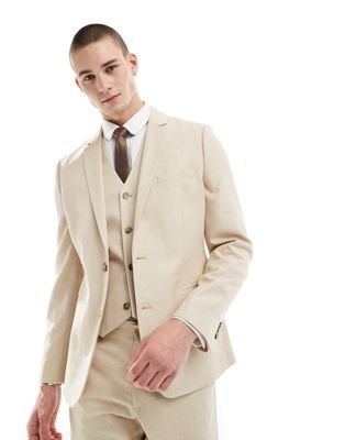ASOS DESIGN wedding skinny suit jacket in stone ASOS DESIGN