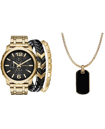 Набор мужских часов с блестящим металлическим браслетом золотистого цвета, 50 мм Rocawear