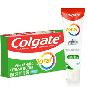 Colgate Total Whitening + Fresh Boost Toothpaste Gel, Mint, 2 Pack, 5.1 Oz Tubes Colgate