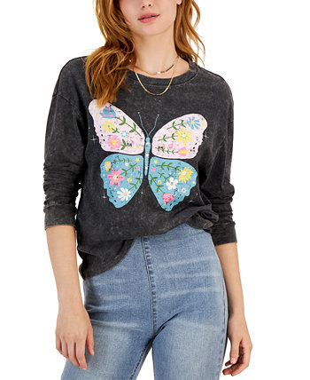 Juniors' Butterfly Long-Sleeve T-Shirt Rebellious One