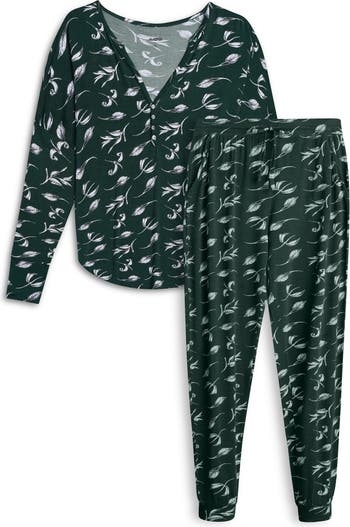 Пижамный комплект из двух предметов с принтом листьев и длинными рукавами Henley & Joggers AQS SUNGLASSES