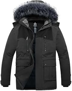 wantdo Men's Puffer Jacket Thick Winter Coats Warm Parka Outerwear with Faux Fur Hood Wantdo