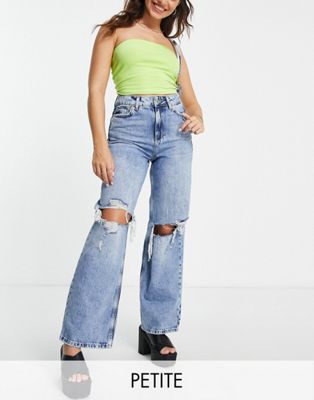 New Look Petite 90s ripped baggy jean in mid blue New Look Petite