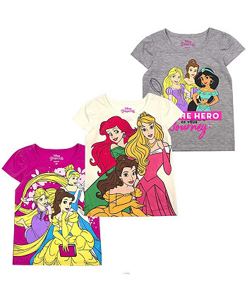 Toddler Boys and Girls Gray, Cream, Pink Disney Princess Graphic 3-Pack T-shirt Set Children's Apparel Network