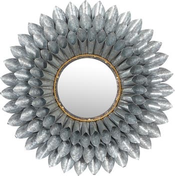 Большое - круглое 3d серебристое металлическое зеркало с цветочным акцентом - 32 дюйма VIVIAN LUNE HOME