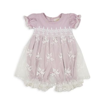 Baby Girl's Lilac Mist Lace-Trim Bubble Romper Haute Baby